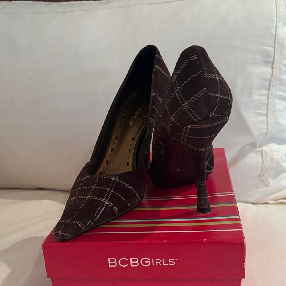 BCBGirls Chocolate Checkered Heels